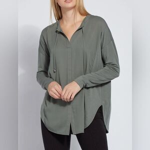 Lysse' Seasoned Tie Mixed Media Blouse Top Medium